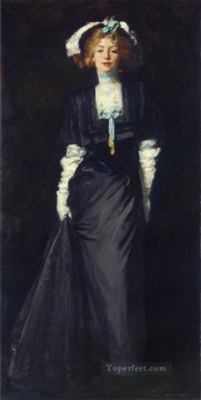  Robert Lienzo - Jessica Penn en negro con plumas blancas, retrato de la escuela Ashcan de Robert Henri